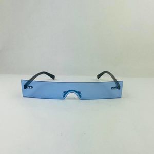 Rimless slim fashion sunglasses blue lens